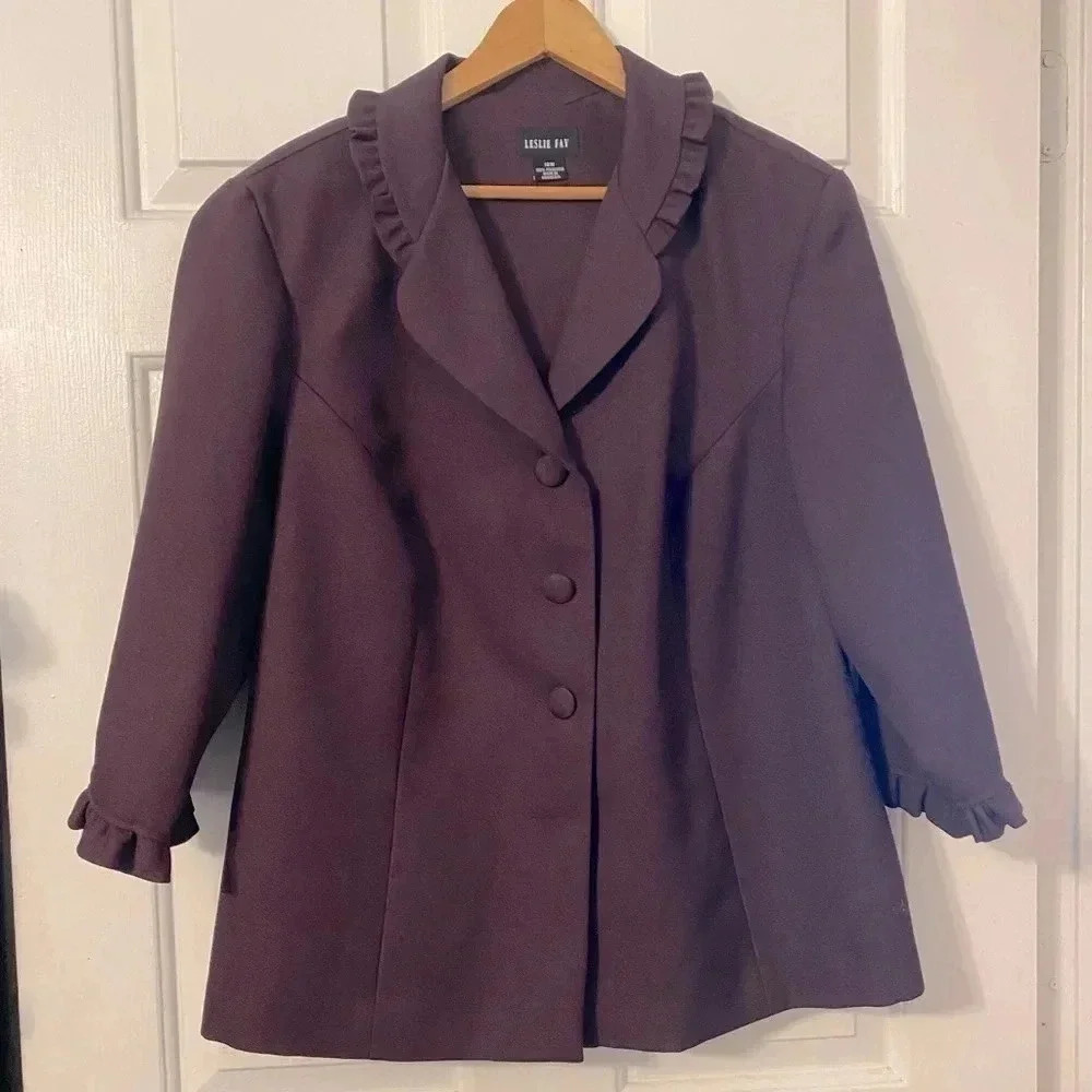 Plus Size Women's Blazer Jacket Purple Eggplant Fabric Buttons Fully Lined Sz 18